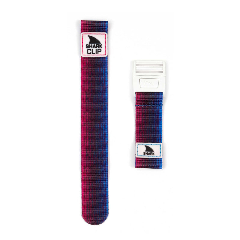 Freestyle STRAP KIT - CLIP - WAVELENGTH RED: Two smartwatch strap pieces with a red to blue gradient and a Shark Clip fastener.