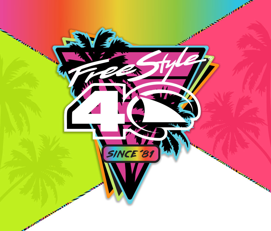 Freestyle 40th Anniversary Collection logo featuring '40' and 'since '81' with palm trees
